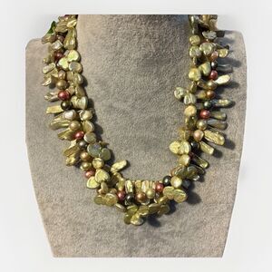 Stunning 3 Strand Colorful Baroque Pearl Statement Necklace Green Purple Pink